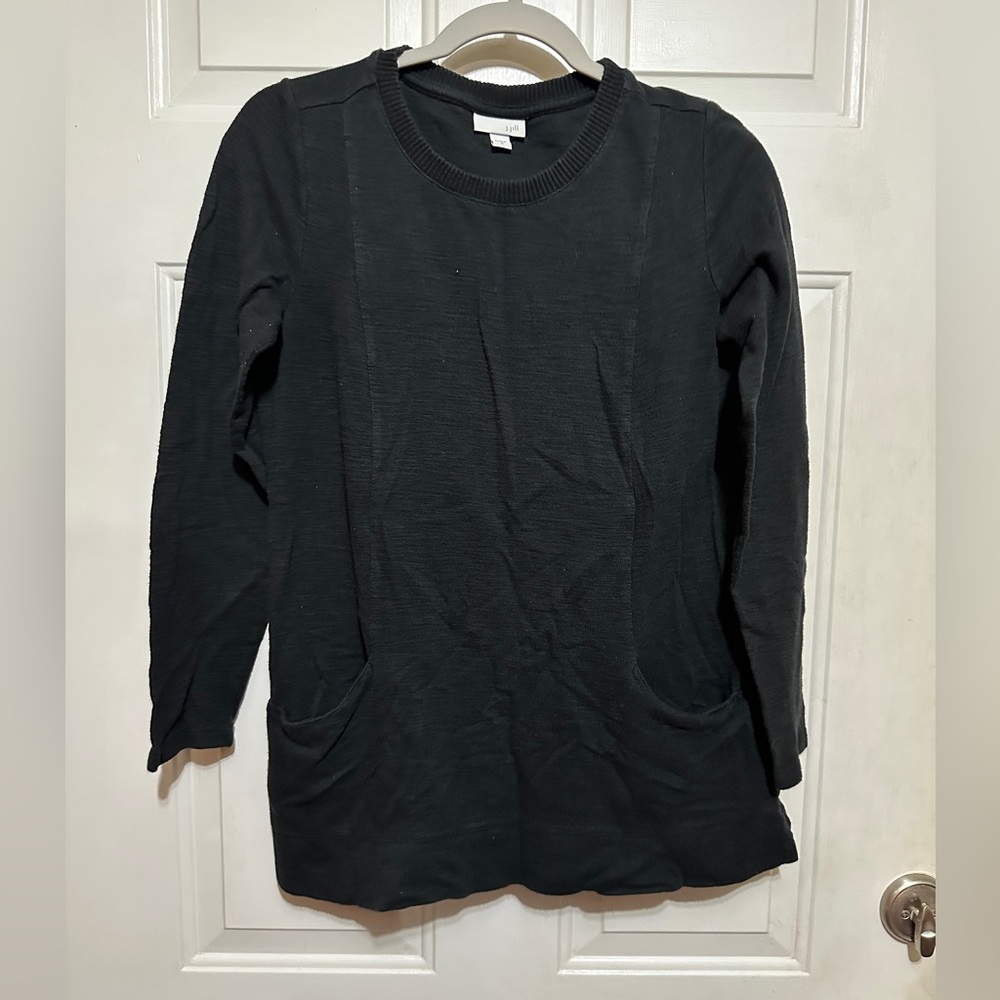 J Jill Cotton Blend Sweater‎ Black Pockets Size Small